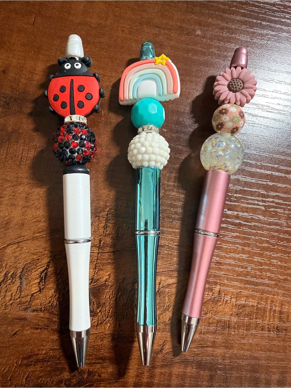 Handmade Beaded Refillable Pen Set - Rainbow, Ladybug and SunFlower Pens *NEW